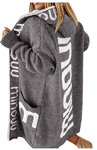 Generisch Damen Strickjacke Lang Cardigan Kapuzenpullover Grobstrickjacke Strickmantel mit Kapuze Cardigan Strickpullover Herbst Winter Jacke Sweater Outerwear S-XXL