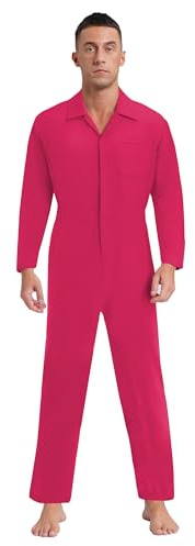 Fldy Mens Wear Resistant Work Overalls Long Sleeve Zipper Coveralls Workerwear Mechanic Uniform Hot Pink S