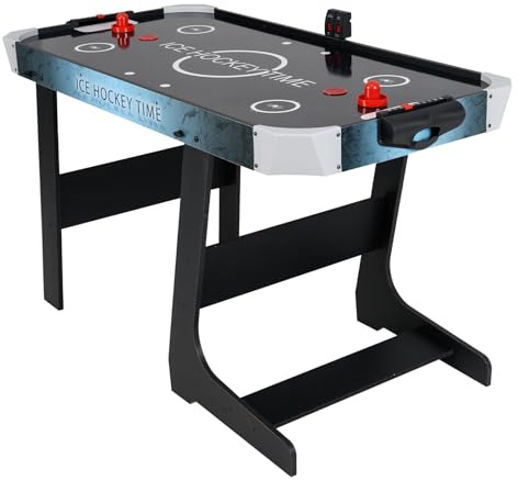 FANTASK Airhockey Tisch klappbar, Tischhockey mit LED-Anzeige & 12V-Motor, Airhockeytisch Lufthockey, Air Hockey Spieltisch mit 2 Pucks & 2 Schiebern für Kinder Erwachsene, 144 x 68 x 79 cm