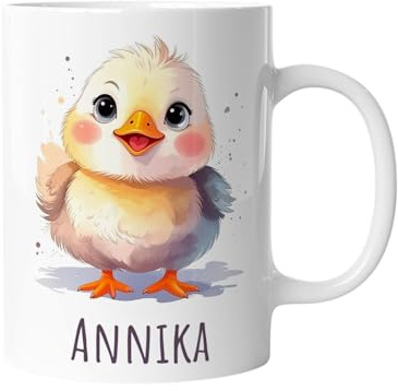 timalo Kindertasse mit Namen | Süßes Enten Küken | Personalisierte Keramik Tasse mit Tieren | für Kinder, Jungen & Mädchen – Geschenk, Geburtstagsgeschenk, Namensgeschenke, Kaffeetasse