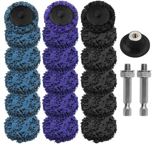 50mm CSD Scheibe Schleifscheibe,18 Stück Schleifaufsatz mit 2 Zoll Grobreinigungsscheibe Bohrmaschine mit zwei Zugstangen für Akkuschrauber Schleifen,Entfernen von Farbe,Rost und Oxidation