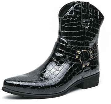 LMUIPMAA Stivali Chelsea Western in Pelle da Uomo con Fibbia Zip Laterale Stivali da Equitazione da Cowboy,Nero,42 EU