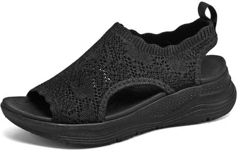 YESWIN Womens Orthopedic Walking Sandals Arch Support Comfort Slip-On Sport Sandals Open-Toe Athletic Sandals for Plantar Fasciitis Summer Beach Casual