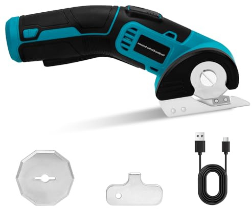 Ciseaux électriques Sans Fil 4V, Cutter Rotatif Avec 2 Lames & Verrouillage De Sécurité, Ciseaux De Couture Rechargeables USB-C Pour Carton, Tissu, Tapis, Cuir Et Feutre
