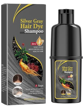 Instant Hair Dye Shampoo 3 in 1, Shampoo Colorante Tinta a lunga Durata, per Capelli per Donna Uomo, Colore Naturale, Morbido e Liscio, Copre Efficacemente i Capelli Grigi-Silver Gray