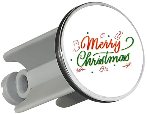 Huuraa Waschbeckenstöpsel Merry Christmas Grün Rot Geschenk | Universal Stopfen 4cm höhenverstellbar Abflussstopfen Geschenkidee Stöpsel mit Motiv für das Waschbecken