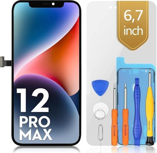 bokman Écran pour iPhone 12 Pro Max, 6,7 Pouces Affichage FHD et Remplacement de l'écran Tactile (Face ID, True Tone Programmable)