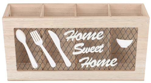 OSALADI Porte-Ustensiles Cuisine en Bois 30X15X8 CM à 4 Compartiments Ajustables Organisateur de Couverts Rustique pour Plan de Travail Rangement Pratique pour Fourchettes Cuillères et