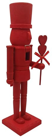 Cascanueces de San Valentín - Muñeca cascanueces de 14.2 pulgadas, figuras de cascanueces | acento de color rosa rojo | Encantadora pieza de exhibición para festividades del día de San Valentín