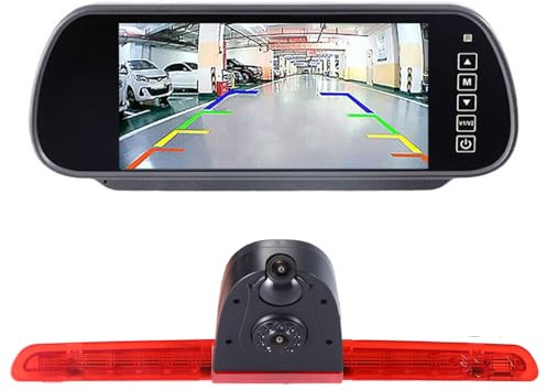Dual-Rückfahrkamera-Set mit 7 TFT LCD Rückspiegel, Bremslicht-Rückfahrkamera mit Zwei Linsen für VW T6 Heckklappe Hochdach Bremsleuchte Stoplampe Transporter Business MPV SUV Bus