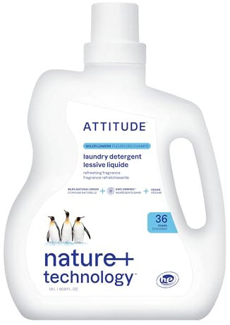 ATTITUDE Liquid Laundry Detergent, EWG Verified, HE Compatible, Plant-Based & Vegan, Natural Laundry Soap, Wildflowers Scent, 36 Loads, 1.8 Liters