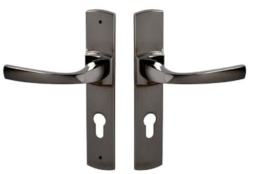 Vachette Set de Poignées de Porte sur Grande Plaque MUZE - Version Clé I, Porte d'Entrée, Bureau, Garage - Entraxe 195 mm - Pose Facile - Zamak Résistant - Finition Diamant Noir - Garantie 10 Ans