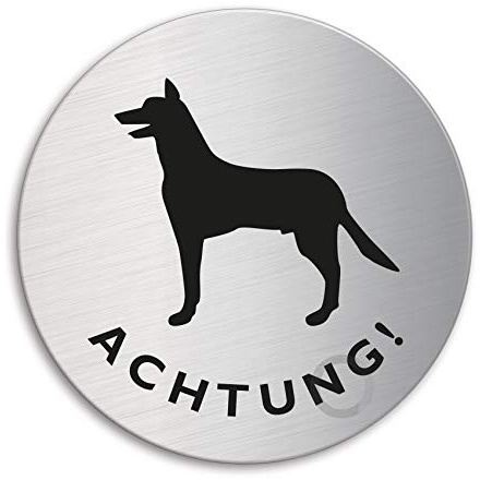 Schild Achtung Hund Ø 100 mm Türschild aus Edelstahl fein-matt gebürstet selbstklebend Nr.7540