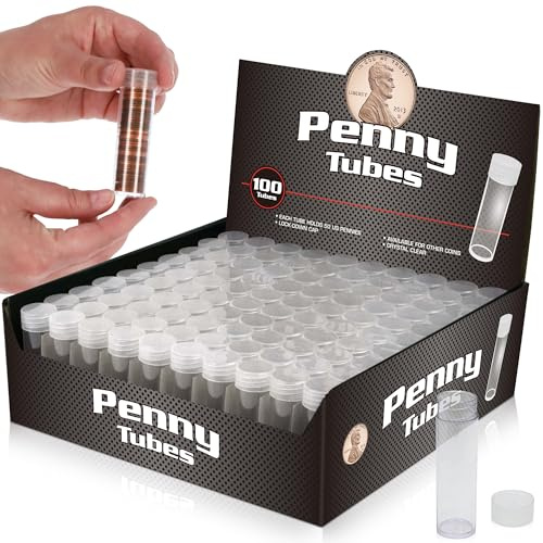 BCW Coin Tubes for US Pennies - 100ct | Holds Lincoln Penny | Durable Plastic Tube Coin Holders | Coin Collecting Supplies | Penny Coin Tubes