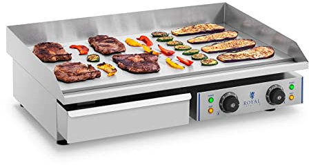 Royal Catering RCEG-75 Elektro-Grillplatte 2 x 2.200 W 72,5 cm breit Spritzschutz Grillplatte Griddleplatte Bräter Bratplatte Griddle Elektrogrill