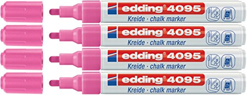 edding 4095065 Fenster- / Kreidemarker, Rundspitze ca. 2-3 mm (schmal, neonpink, 4)