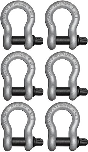 (6 Pack) LiftinGear Tested 1 Ton Galvanised Screw Pin Lifting Towing Alloy Bow Shackle 4x4 Offroad Recovery CE