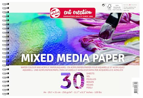 Talens Art Creation Papier - A4 Mixed Media Papier - 250gsm - 30 Blatt - Ringgebunden - Perforiert - Ideal für Acryl- und Aquarellfarben