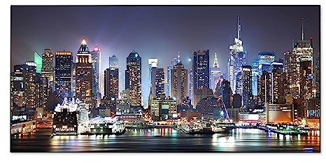banjado Magnettafel schwarz 78 x 37cm / Magnetwand Metall/Magnetpinnwand als Memoboard/Pinnwand Magnettafel Küche, Büro, Kinderzimmer inkl. 4 Magnete & Montageset - Motiv New York