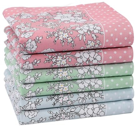 HOULIFE Ladies 100% 60S Cotton Handkerchiefs Womens Soft Vintage Floral Print Hankies for Wedding Party 3/6 Pieces 18x18/45x45cm