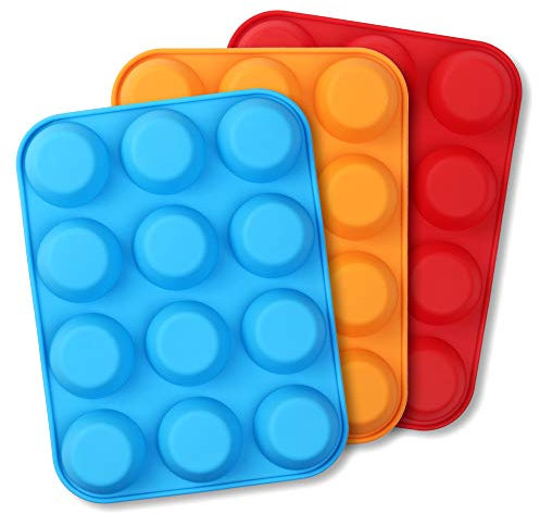 Cozihom Silikon-Muffinform, Cupcake-Form, 12 Tassen, lebensmittelechte Eier-Muffin-Backformen aus Silikon, antihaftbeschichtet, 3 Stück