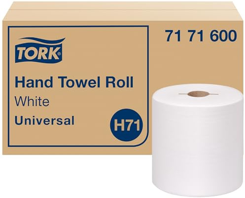 Tork Hand Towel Roll, White, Universal, H71, 100% Recycled, 1-Ply, White, 6 Rolls x 630 ft, 7171600
