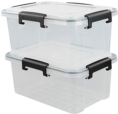 Yarebest 10 Liter Plastic Storage Box with Latch Clips/Seal Circle, 2 Pack | Pet Food Storage Containers, Durable Plastic, Clear Box with Latch, Airtight Container