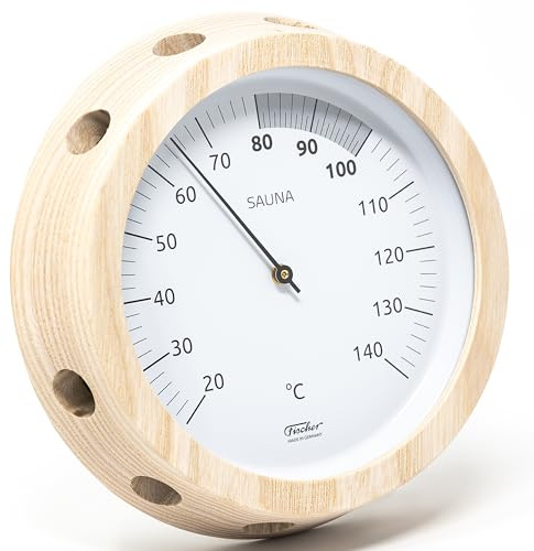 Fischer 3076.00 - Sauna-Thermometer - 155mm Bimetall-Thermometer aus Eschenholz Made in Germany