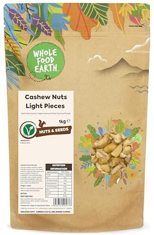 Wholefood Earth Cashew Nuts Light Pieces 1 kg | GMO Free | Natural | Source of Fibre | Source of Protein