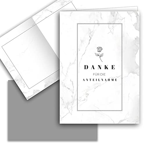 10 Danksagungskarten Trauer mit Umschlag Dankeskarte Klappkarten Trauerkarten Danksagungskarte Kondolenzkarten Danke Beerdigung Anteilnahme Kondolenzkarte stilvoll edel Marmor Design