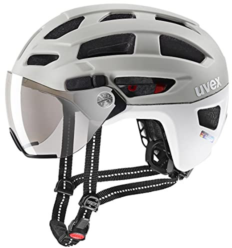 uvex Finale Visor - sicherer City-Helm für Damen und Herren - Filterkategorie 1 - inkl. LED-Licht - Sand - White matt - 52-57 cm