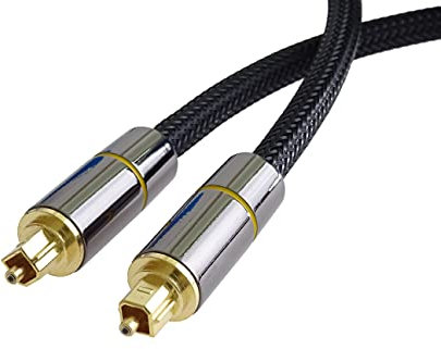 PremiumCord Cavo audio ottico Toslink 3 m, diametro esterno: 7 mm, Toslink Plug on, cavo digitale per impianto stereo HiFi Soundable TV, HQ Audio, design in metallo + nylon, colore: nero, oro