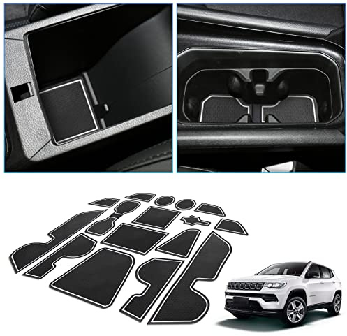 BIXUAN Compass 2024 kompatibel mit Jeep Compass 2021-2023 2024 Auto Mittelkonsole Türschlitz rutschfest Antirutschmatten Anti-Staub Becherhalter Gummi Matte Armlehne Aufbewahrung Zubehör[16 Stück]