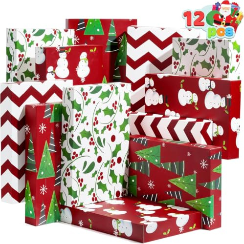 JOYIN 12er Pack Weihnachts Geschenkkarton 35.5x24x5cm mit Deckel, Kleidung & Hemden Kartons, 4 Motive Geschenkboxen Set