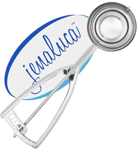 Jenaluca Extra Large Ice Cream Scoop - 1/3 Cup Disher Size #12 stainless steel scooper for food, cupcake batter & icecream