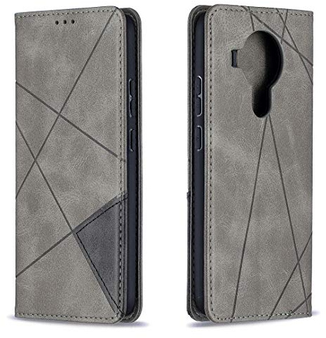 Posanter Kompatibel mit Nokia 5.4 Hülle, Premium Leder Brieftasche Flip Handytasche Schutzhülle Klapphülle, 360 Grad TPU Stoßfest Leder Hülle mit [Magnetisch, Kartenfach, Standfunktion] (Grau)