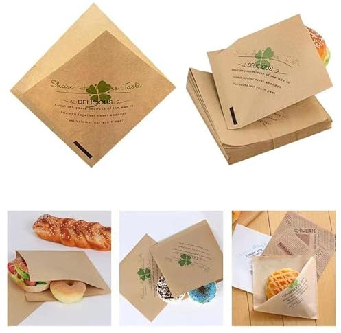Lot de 100 feuilles de papier sulfurisé, résistant à l'huile, multi-usages, papier sandwich triangulaire, pour hamburgers, toasties, frites, pain (15 x 15 cm)