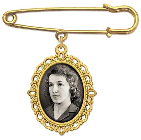 Gold Wedding Bouquet Photo Charm Pin for Bridal Bouquet or Boutonniere Memorial for Mother Father of The Bride or Groom Wedding Accessory