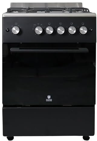 Gasline SHGG6060FGWB Gasstandherd Gaskochfeld WOK Brenner, Gasbackofen mit Thermostat Grill Timer 60 cm Edelstahl/Schwarz Erdgas LPG