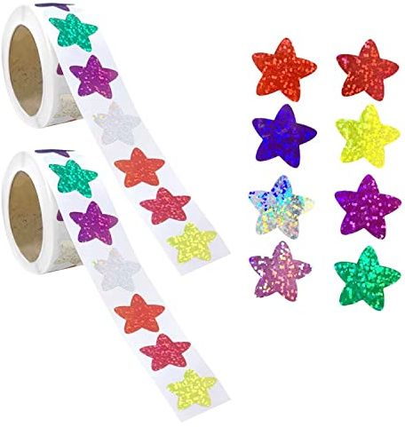 PFLYPF 1 000 st blinkande stjärnklistermärken, stjärnklistermärken, 2,5 cm klistermärken för lärare, belöning klistermärken för barn (8 färger)