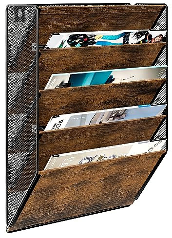 EasyPAG 5 Fächer Zusammensetzen Metall Holz A4 Zeitschriftenhalter Wand Zeitschriften Wandhalter Aktenablage Dokumentenhalter Hängend Magazin Organizer Flyerhalter Prospektspender