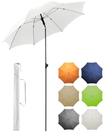 FARE Sonnenschirm Gr. M - 180 cm Durchmesser - UV-Schutz 50+ für Balkon Garten Terrasse Sommer - Titan-Finish Knickvorrichtung Drehfeststeller inkl. Tragetasche (weiß)