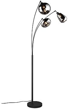 meineWunschleuchte Steh-Lampe gebogen mit 3 Rauchglas Lampenschirmen Chrom | Höhe 200cm, mit 3x E14 LED, stufenweise dimmbar, große Stehleuchte, Wohnzimmerlampe stehend, für Ecke & neben Sofa