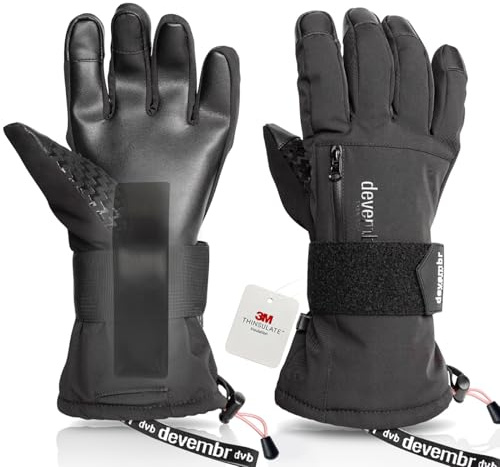 devembr Snowboarding Gloves with Wrist Guards, Ski Gloves Touchscreen, Black, M