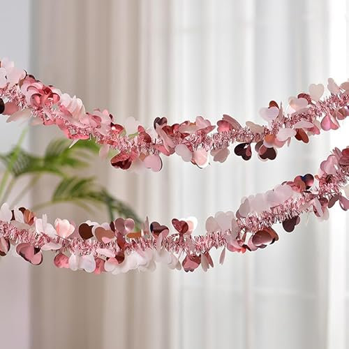 4 guirnaldas decorativas para árbol de Navidad de 3 m, color rosa + blanco