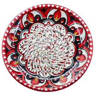 Kaladia Assiette à râper en céramique, pour gingembre, parmesan, etc., en rouge, blanc et noir avec motif de gazanie, diamètre : 12 cm, fabriquée à la main et peinte à la main, fabriquée en Espagne