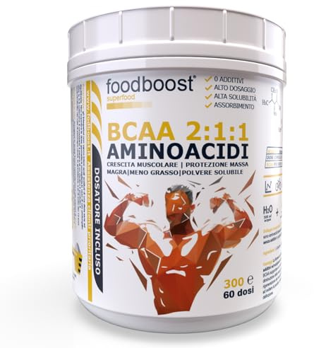 foodboost® AMINOACIDI RAMIFICATI BCAA 2 1 1 300 g Polvere 100% Pura - Integratore Amino 2.1.1 con Leucina, Isoleucina e Valina Pre Post Workout CON DOSATORE ok per Shaker palestra