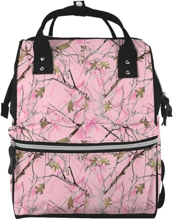 OrcoW Rosa Blätter Camo Print Wickeltasche Mumie Rucksack Große Kapazität Multifunktions Wasserdichte Windeltasche Für Mama Und Papa, Schwarz , One size