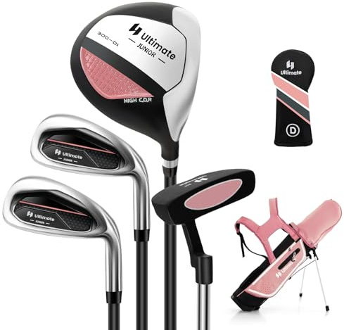 Tangkula Kids Golf Club Set Right Hand, Junior Complete Golf Club Set with 300CC #1 Driver & #7/#S Irons & Putter, Head Cover & Rain Hood, Golf Stand Bag, Golf Clubs Set for Children Age 8-10