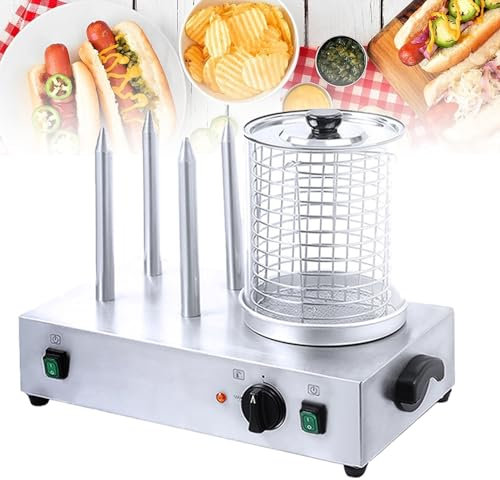 Cashwise Machine de Chien et Machine à Chauffer Chignon, Machine à Hot-Dog en Acier Inoxydable à Vapeur en Acier Inoxydable électrique avec contrôle de la température et 4 tiges de Grille-Pain